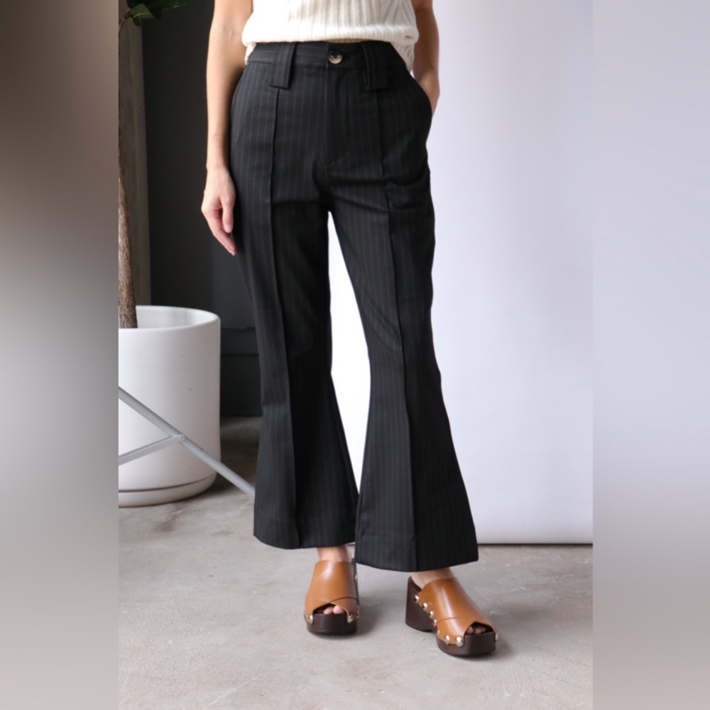 Ganni‎ Stretch Stripe Crop Flare Trouser Pinstripe Pants Women's Size 34 0 F